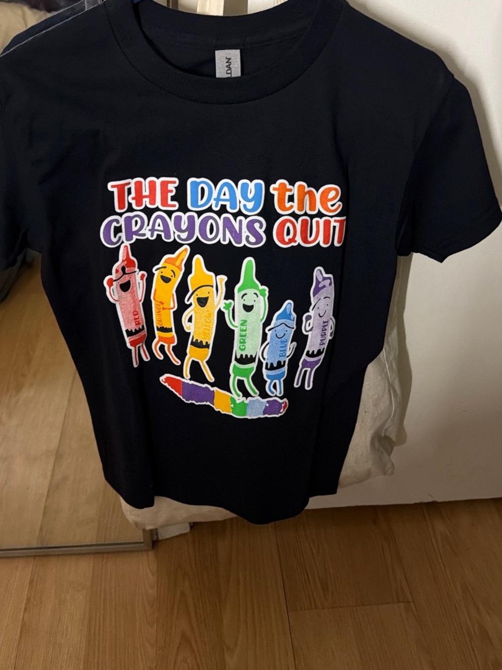 Gildan Black Kids' Tee with Colorful Crayon Characters